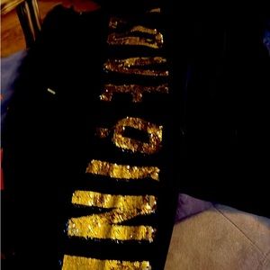 Pink/vs gently used black velour large sequin sweatpants